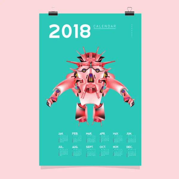 Modelo Design Calendário 2018 Vector Robô Realista Brinquedos Ilustração Para — Vetor de Stock