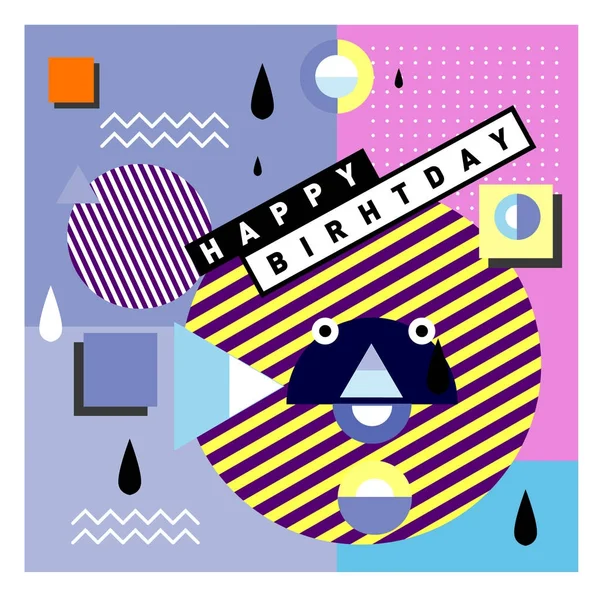 Happy Birthday Memphis Style Vector Design Greeting Cards Poster Colorful — Stock Vector