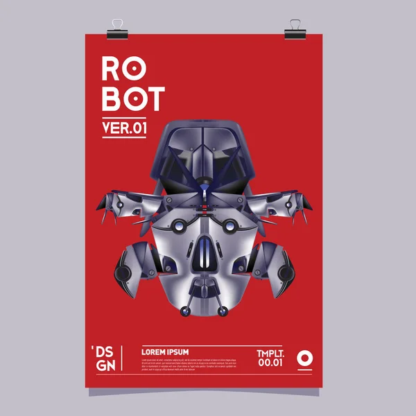 Vector Realistic Robot Illustration Plantilla Póster Del Festival Diseño Robots — Archivo Imágenes Vectoriales