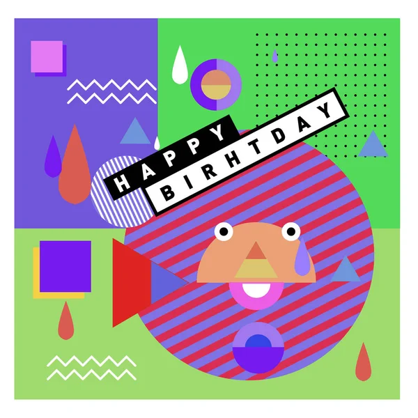 Happy Birthday Memphis Style Vector Design Greeting Cards Poster Colorful — Stock Vector