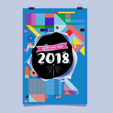 Mutlu yeni yıl 2018 renkli soyut tasarım, takvim ve tebrik kartı için vektör öğeleri.