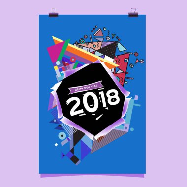 Mutlu yeni yıl 2018 renkli soyut tasarım, takvim ve tebrik kartı için vektör öğeleri.