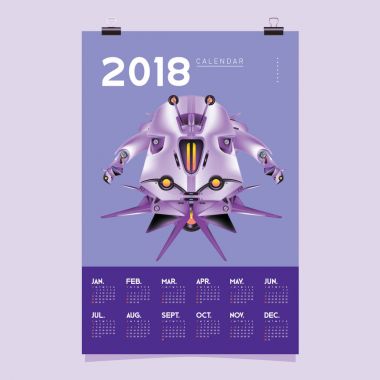 2018 takvim tasarım şablonu. 3D gerçekçi Robot ve oyuncaklar illüstrasyon kapak için vektör.