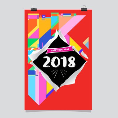 Mutlu yeni yıl 2018 renkli soyut tasarım, takvim ve tebrik kartı için vektör öğeleri.