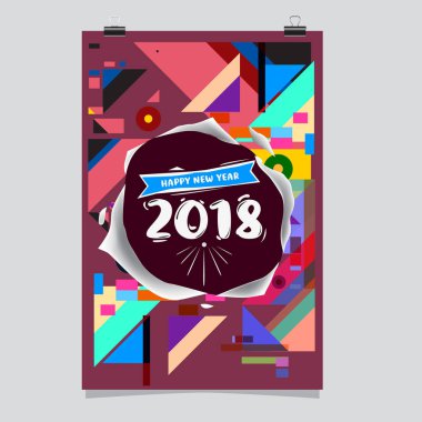 Mutlu yeni yıl 2018 renkli soyut tasarım, takvim ve tebrik kartı için vektör öğeleri.