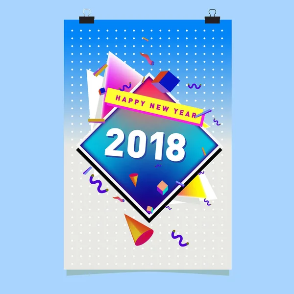 Happy New Year 2018 Colorful Abstract Design Vector Elements Calendar — Stock Vector