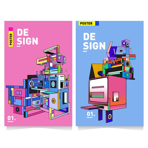 Flachfarbige Abdeckungen Set Abstrakte Bunte Geometrische Mit Typografie Design Vorlage — Stockvektor