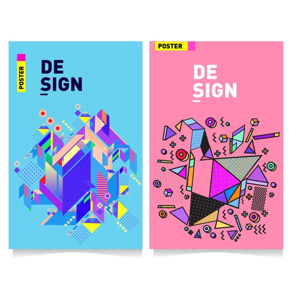 Flachfarbige Abdeckungen Set Abstrakte Bunte Geometrische Formen Mit Typografie Plakatdesign — Stockvektor