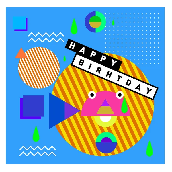 Feliz Cumpleaños Diseño Vectorial Estilo Memphis Para Tarjetas Felicitación Póster — Vector de stock