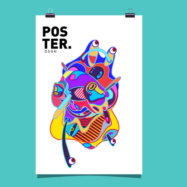 Sıvı Renk Küme Kapsıyor Sıvı Şekiller Kompozisyon Fütüristik Tasarım Poster — Stok Vektör