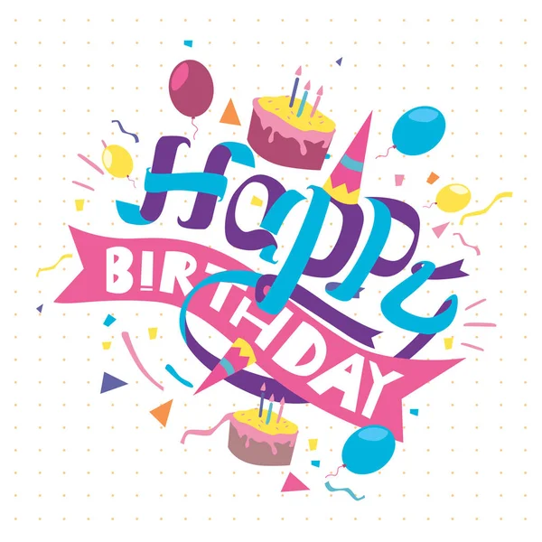 Happy Birthday Typography Vector Design Greeting Cards Poster Balloon Cake — Stock Vector