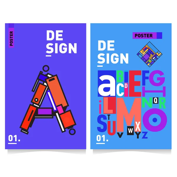 Vector Dekt Ontwerpset Met Retro Stijl Cool Geometrische Memphis Poster — Stockvector