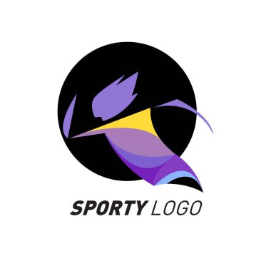 Renkli dinamik spor Logo ve kutsal kişilerin resmi. Spor olay ve sağlık etkinliği tasarım şablonu.
