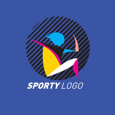 Renkli dinamik spor Logo ve kutsal kişilerin resmi. Spor olay ve sağlık etkinliği tasarım şablonu.