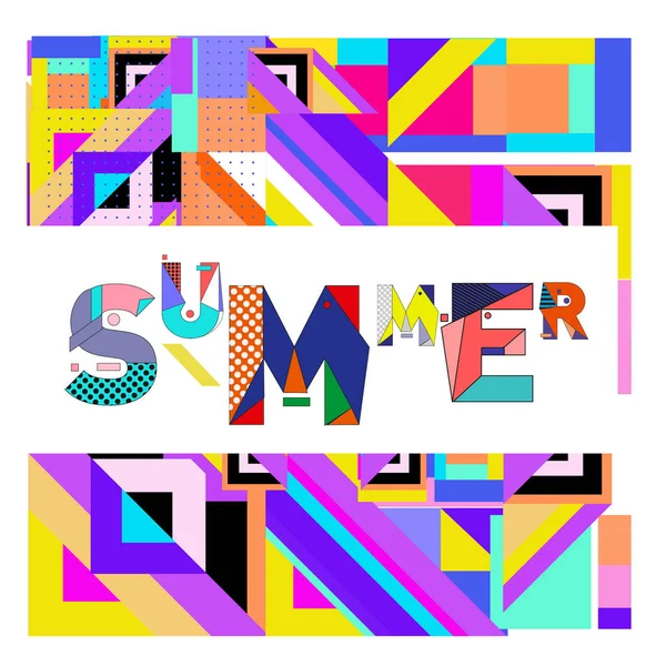 Trendy Summer Card Memphis Style Abstract Colorful Textures Design Holiday — Stock Vector