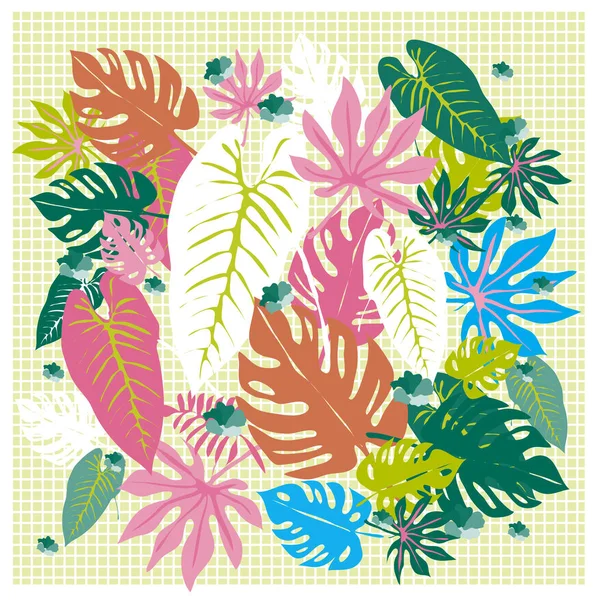 Bannière Avec Motif Feuilles Plantes Tropicales Sur Maille — Image vectorielle