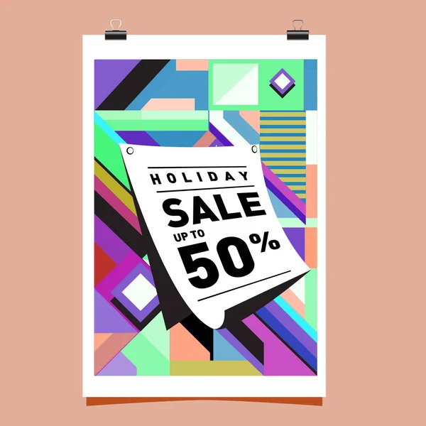 Sale Memphis Style Web Banner Mode Und Reisen Rabatt Plakat — Stockvektor