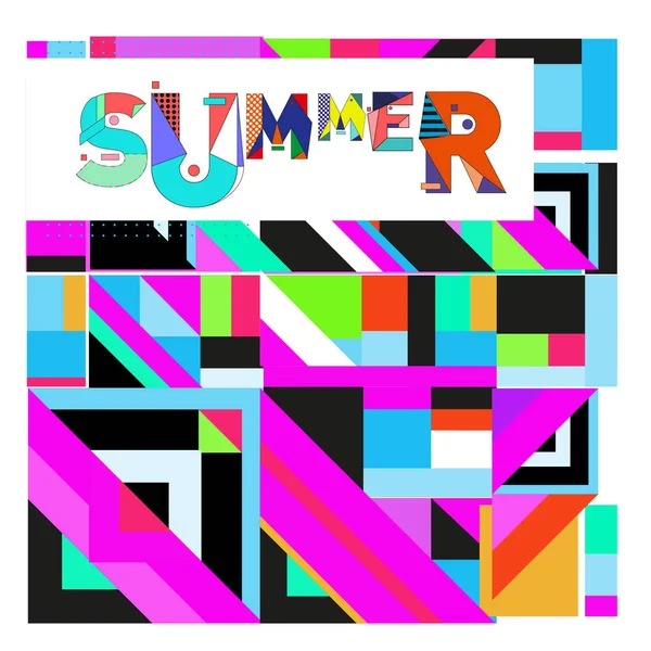 Trendy Summer Card Stile Memphis Con Texture Colorate Astratte Design — Vettoriale Stock