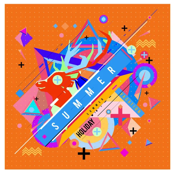 Memdhis スタイルのカードに抽象的なカラフルなテクスチャの鹿とトレンディな夏 休日休暇のポスター カード パンフレット プロモーションのテンプレートのデザインします — ストックベクタ