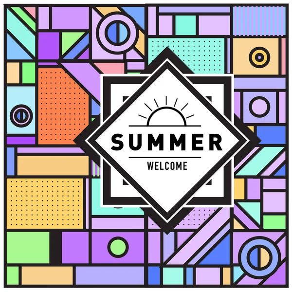 Cartão Verão Boas Vindas Moda Estilo Memphis Com Texturas Coloridas — Vetor de Stock