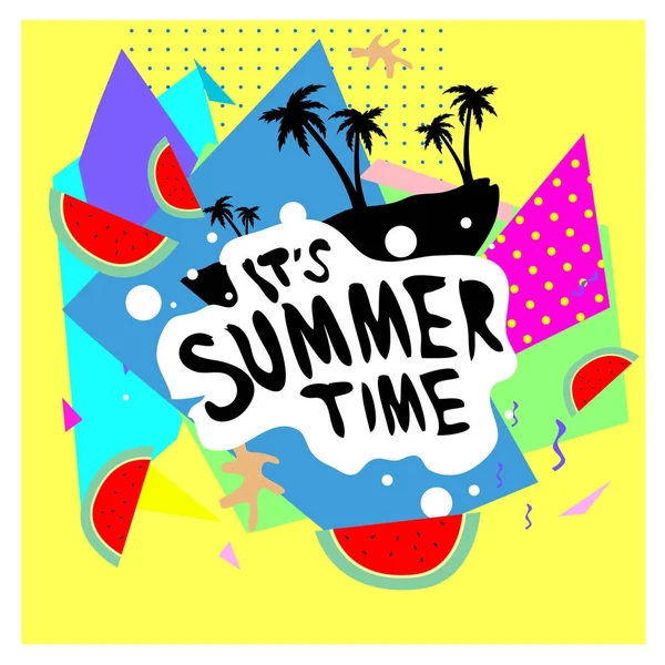 Summer Time Vector Banner Design Abstract Background Text Colorful Tropical — Stock Vector