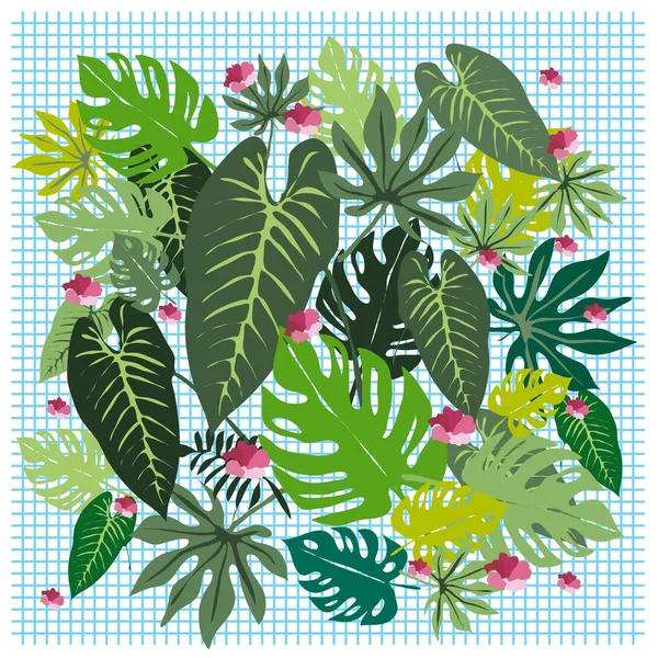 Banner Con Patrón Hojas Plantas Tropicales Malla — Vector de stock