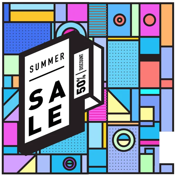 Summer Sale Memphis Style Web Banner Abstract Colorful Illustration Special — Stock Vector