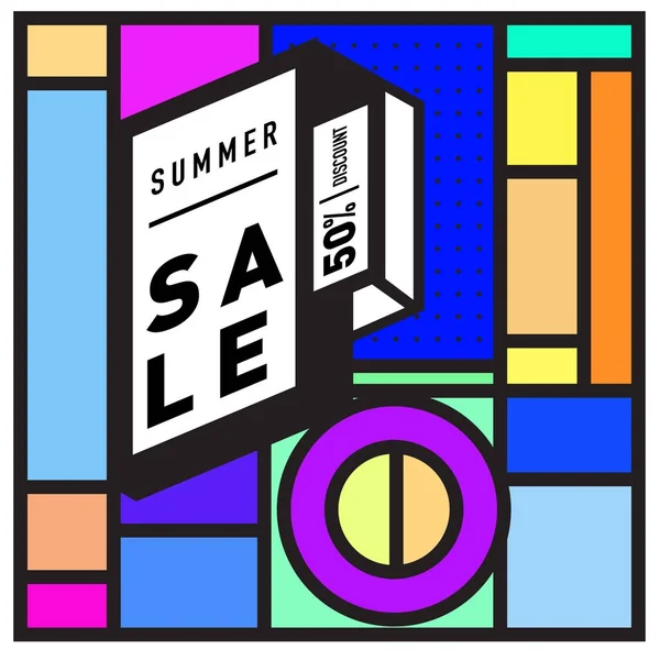 Summer Sale Memphis Style Web Banner Abstract Colorful Illustration Special — Stock Vector