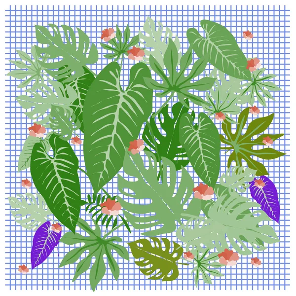 メッシュ上で熱帯植物の葉パターンのバナーします — ストックベクタ