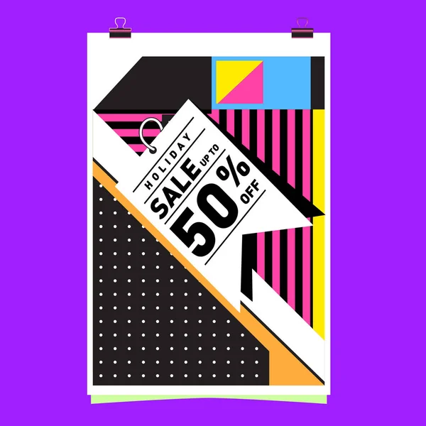 Sale Memphis Style Web Banner Mode Und Reisen Rabatt Plakat — Stockvektor