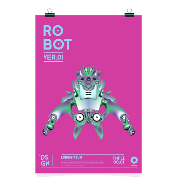 Ilustração Robô Realista Vetorial Modelo Cartaz Festival Design Robôs Brinquedos — Vetor de Stock