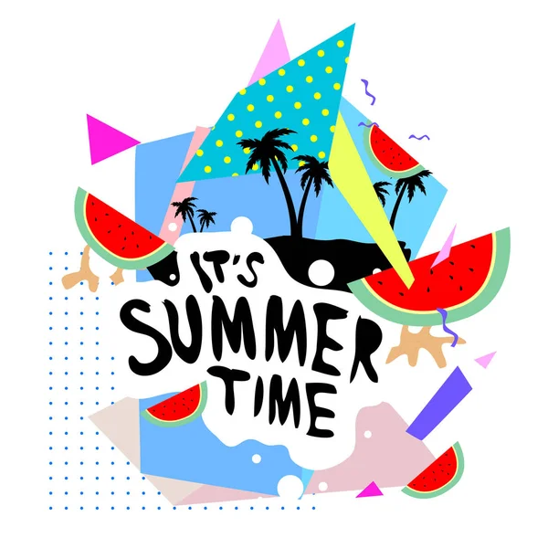 Summer Time Vector Banner Design Abstract Background Text Colorful Tropical — Stock Vector