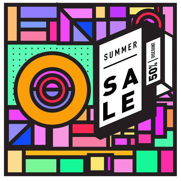 Sommerschlussverkauf Memphis Stil Web Banner Abstrakte Farbenfrohe Illustration Mit Sonderangebot — Stockvektor