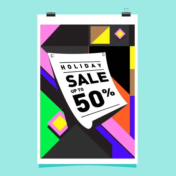 Sale Memphis Style Web Banner Mode Und Reisen Rabatt Plakat — Stockvektor