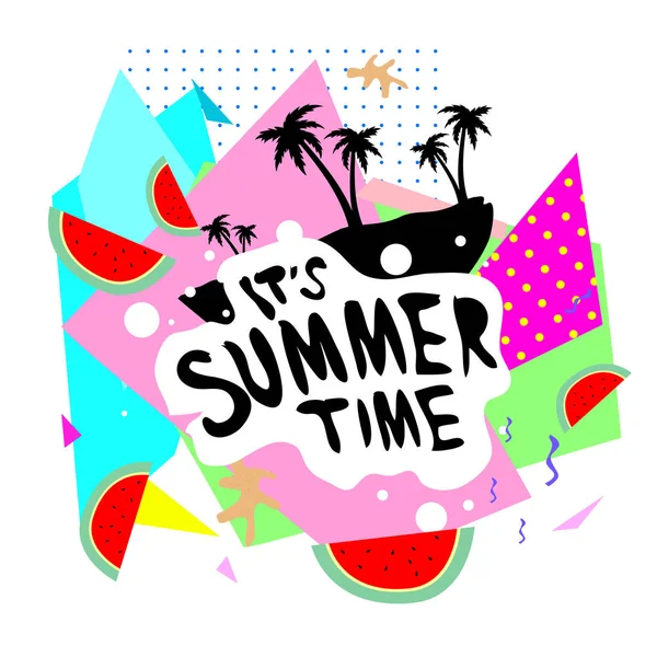 Summer Time Vector Banner Design Abstract Background Text Colorful Tropical — Stock Vector