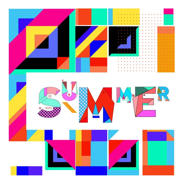 Cartão Verão Moda Estilo Memphis Com Texturas Coloridas Abstratas Design —  Vetores de Stock