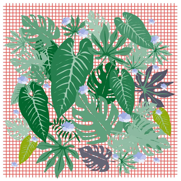 Bannière Avec Motif Feuilles Plantes Tropicales Sur Maille — Image vectorielle