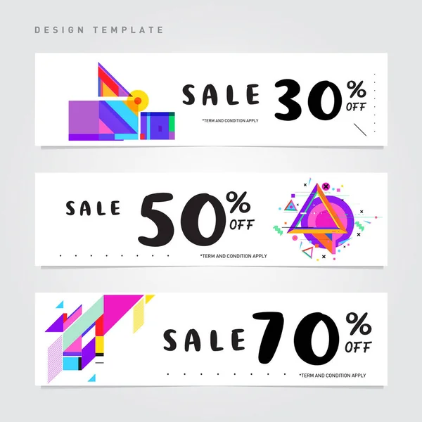 Sale Discount Banner Set Colorful Memphis Style Banner Template Background — Stock Vector