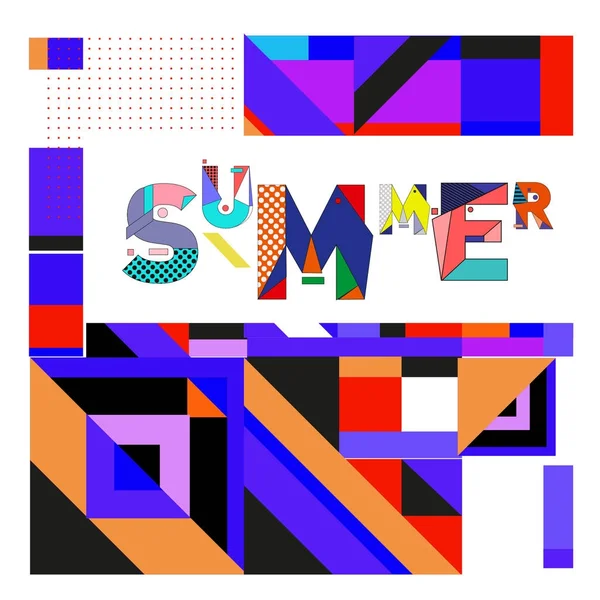 Cartão Verão Moda Estilo Memphis Com Texturas Coloridas Abstratas Design — Vetor de Stock