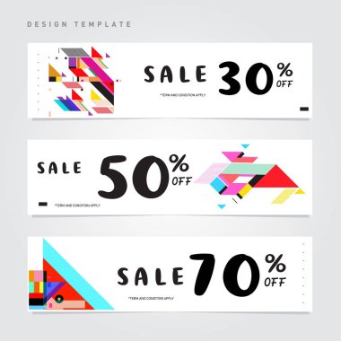 Satış ve indirim afiş ayarlayın. Renkli Memphis tarzı banner şablon ve arka plan.