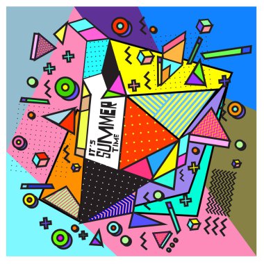 Trendy yaz kartı öğeleri ve soyut renkli dokular ile memdhis tarzında. Tatil tatil poster, kart, broşür ve tanıtım şablonu için tasarlama.