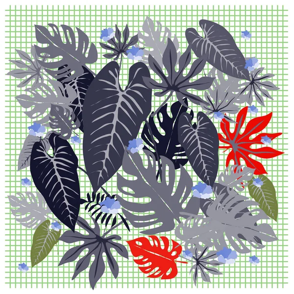 Banner Con Patrón Hojas Plantas Tropicales Malla — Vector de stock