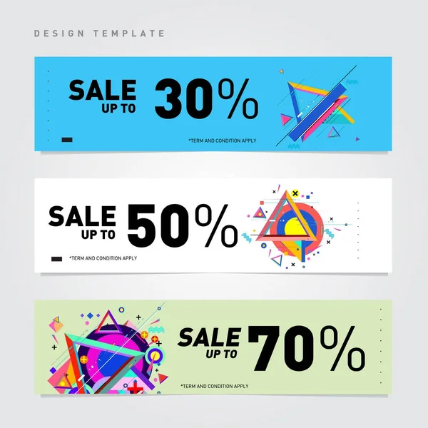 Venda Discount Banner Set Modelo Banner Colorido Estilo Memphis Fundo — Vetor de Stock