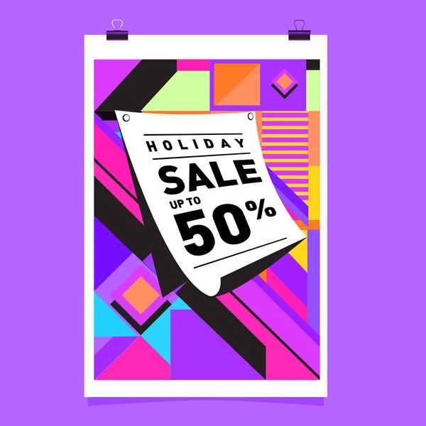 Sale Memphis Style Web Banner Mode Und Reisen Rabatt Plakat — Stockvektor