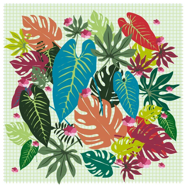 Bannière Avec Motif Feuilles Plantes Tropicales Sur Maille — Image vectorielle