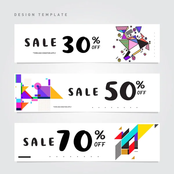 Venda Discount Banner Set Modelo Banner Colorido Estilo Memphis Fundo — Vetor de Stock