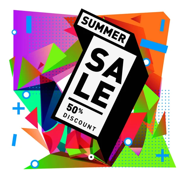 Summer Sale Memphis Style Web Banner Abstract Colorful Illustration Special — Stock Vector