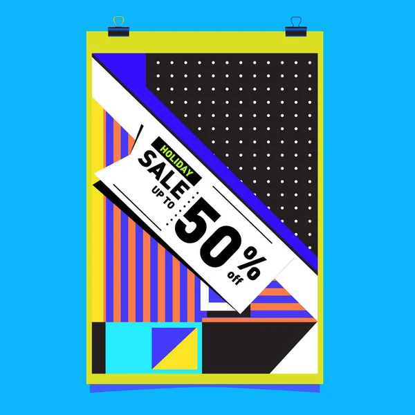 Sale Memphis Style Web Banner Fashion Travel Discount Poster Vector — Stock Vector