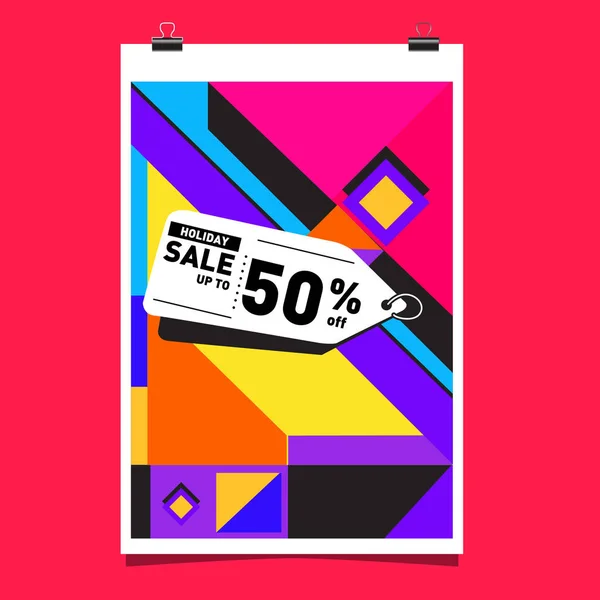 Sale Memphis Style Web Banner Fashion Travel Discount Poster Vector — Stock Vector