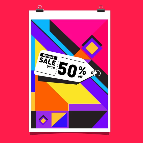 Sale Memphis Style Web Banner Mode Und Reisen Rabatt Plakat — Stockvektor